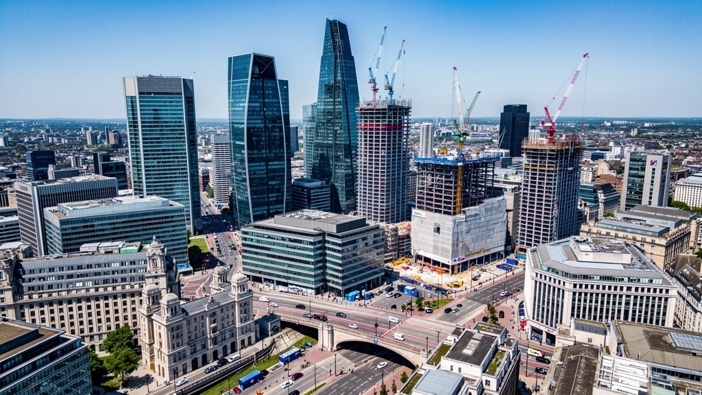 London cityscape showing urban development and construction sites
